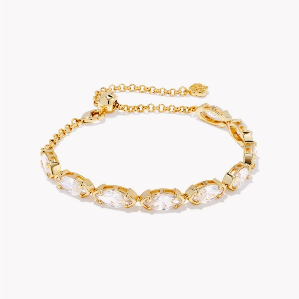 Kendra Scott Genevieve Gold Delicate Chain Bracelet in White Crystal